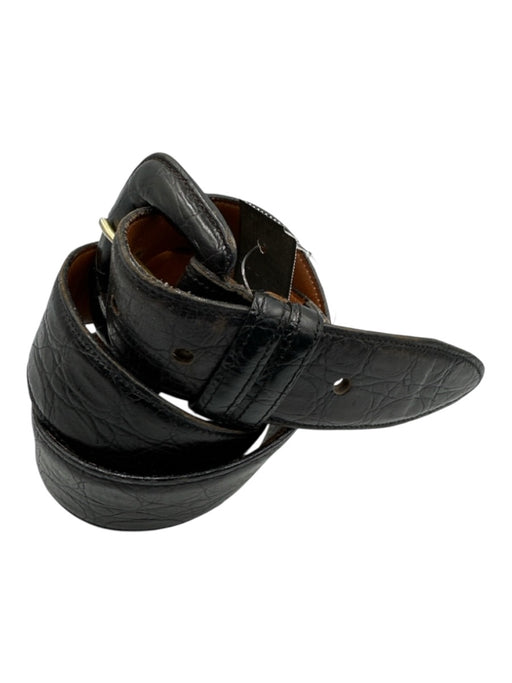 Joan & David Black Leather Croc Embossed Round Square Buckle Belts Black / M