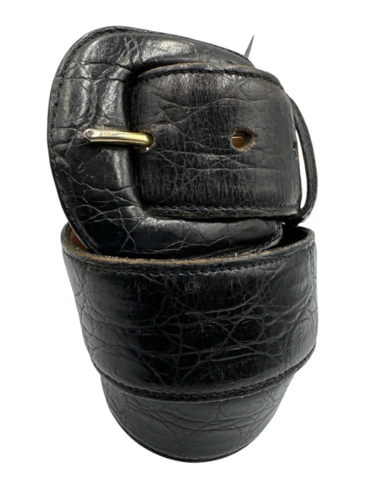 Joan & David Black Leather Croc Embossed Round Square Buckle Belts Black / M