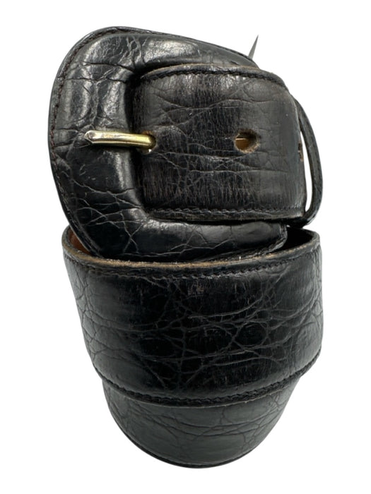 Joan & David Black Leather Croc Embossed Round Square Buckle Belts Black / M