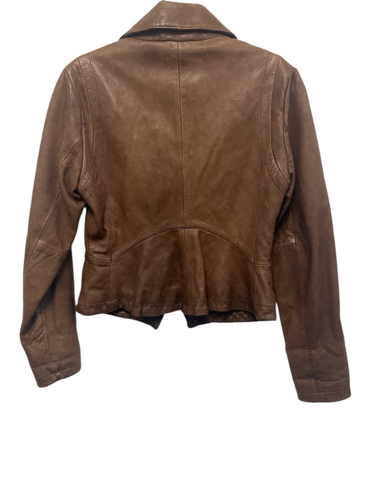 Banana Republic Size S Brown Leather Zip Up Flap Pockets Long Sleeve Jacket Brown / S