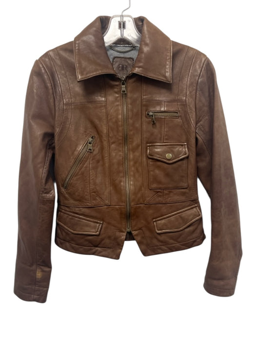 Banana Republic Size S Brown Leather Zip Up Flap Pockets Long Sleeve Jacket Brown / S