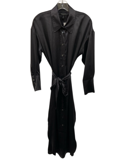 Banana Republic Size M Midnight Navy Silk Long Sleeve Collar Button Front Dress Midnight Navy / M