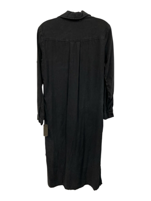 Bella Dahl Size S Black Tencel Lyocell Long Sleeve Collar Button Front Dress Black / S