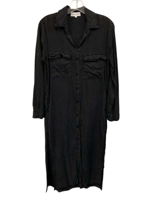 Bella Dahl Size S Black Tencel Lyocell Long Sleeve Collar Button Front Dress Black / S