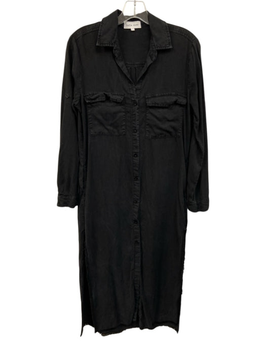 Bella Dahl Size S Black Tencel Lyocell Long Sleeve Collar Button Front Dress Black / S