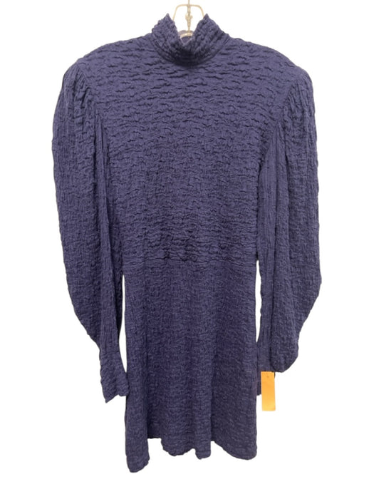 Sabina Musayev Size L Indigo Blue Cotton Blend Textured Mock Neck Dress Indigo Blue / L