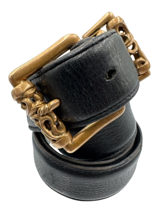 Chrome Hearts AS IS black & gold Leather Solid Brass Buckle Men's Belt black & gold
