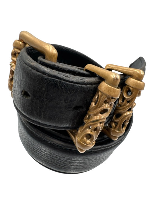 Chrome Hearts AS IS black & gold Leather Solid Brass Buckle Men's Belt black & gold