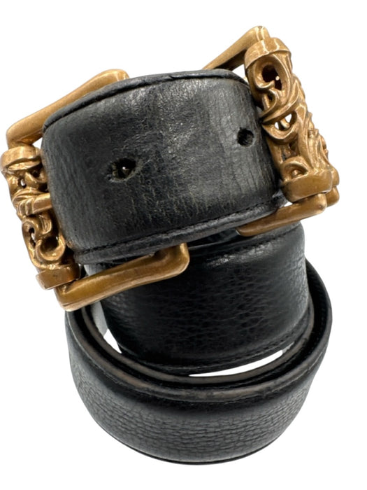 Chrome Hearts AS IS black & gold Leather Solid Brass Buckle Men's Belt black & gold