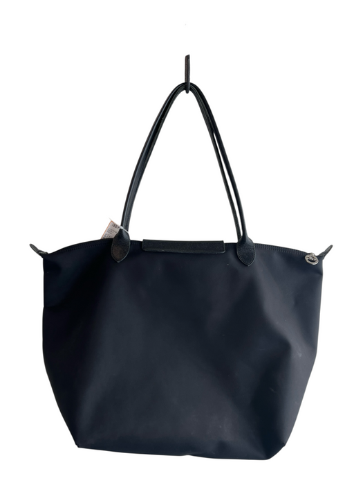 Longchamp Black Nylon Leather straps Top Zip Shoulder Bag Purse Black / Large