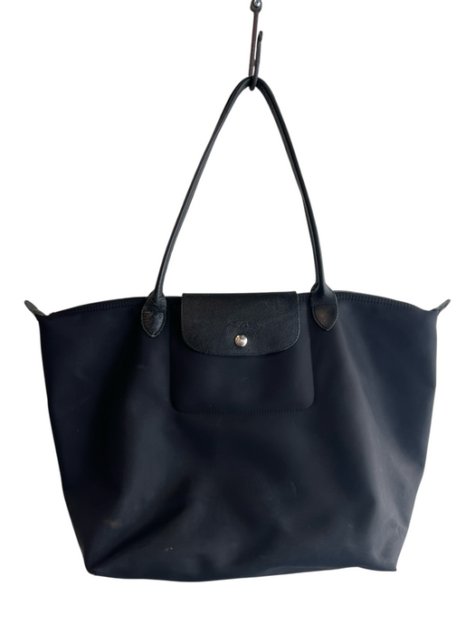 Longchamp Black Nylon Leather straps Top Zip Shoulder Bag Purse Black / Large