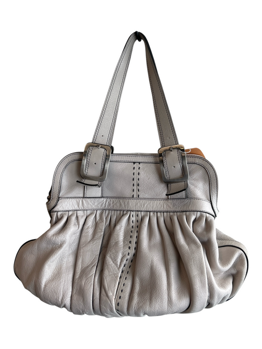 Cole Haan Taupe Leather silver tone hardware Stitch Detail Gathered Pleats Purse Taupe