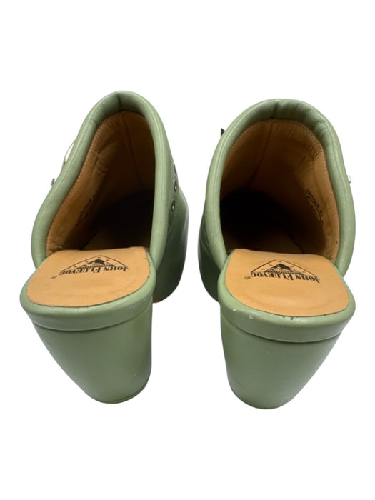 John Fluevog Shoe Size 10 Green Leather Mules Belt Detail Chunky Heel Shoes Green / 10
