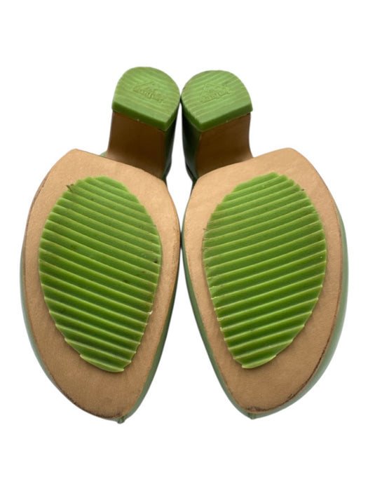 John Fluevog Shoe Size 10 Green Leather Mules Belt Detail Chunky Heel Shoes Green / 10