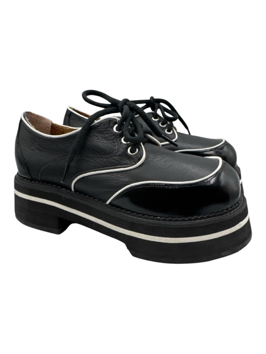 John Fluevog Shoe Size 10 Black & White Print Leather Platform Sole Detail Shoes Black & White Print / 10