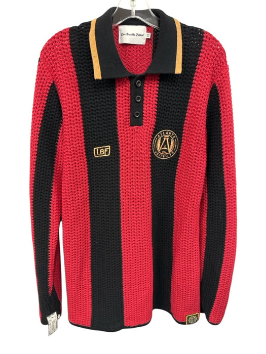 live breath futbol Size XL Black & Red Cotton Striped Knit Collared Sweater Black & Red / XL