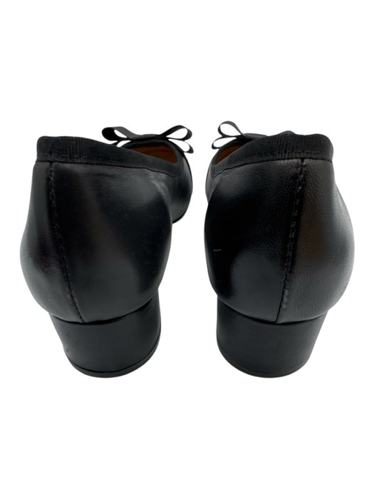 Duo Shoe Size 38 Black Leather Bow Round Toe Block Kitten Heel Pumps Black / 38