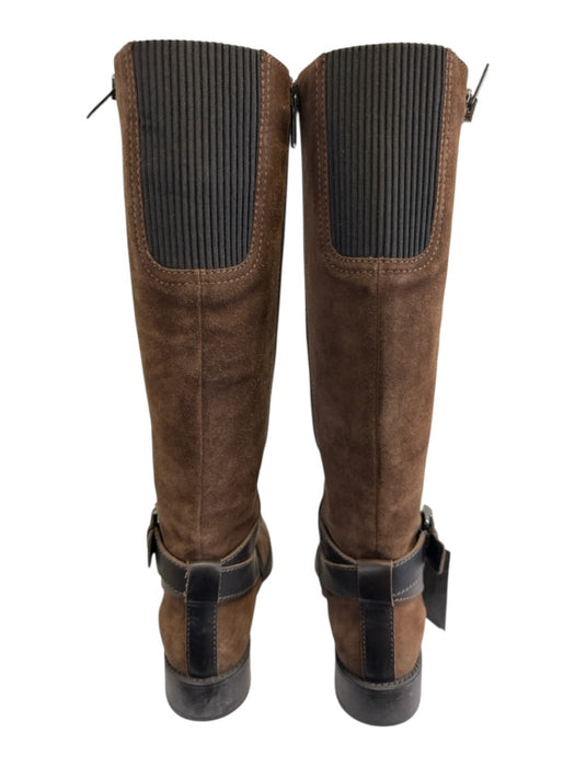 Aquatalia Shoe Size 7.5 Brown Suede Leather trim Knee High Flat Zipper Boots Brown / 7.5