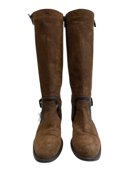 Aquatalia Shoe Size 7.5 Brown Suede Leather trim Knee High Flat Zipper Boots Brown / 7.5