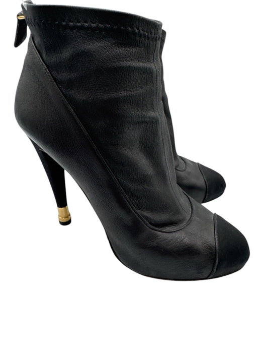Chanel Shoe Size 38 Black Leather Gold Heel Stiletto Vintage Booties Black / 38