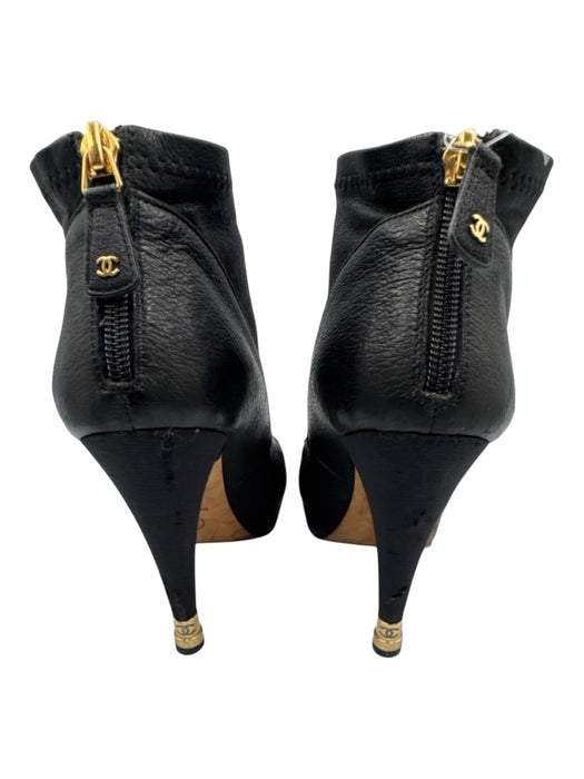 Chanel Shoe Size 38 Black Leather Gold Heel Stiletto Vintage Booties Black / 38