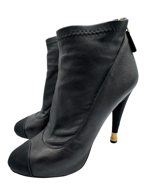 Chanel Shoe Size 38 Black Leather Gold Heel Stiletto Vintage Booties Black / 38