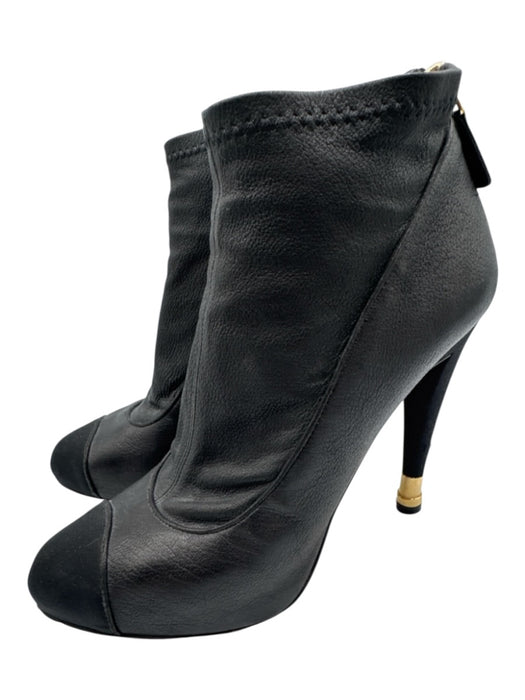 Chanel Shoe Size 38 Black Leather Gold Heel Stiletto Vintage Booties Black / 38