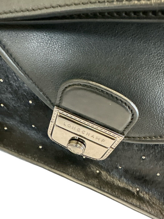 Longchamp Black Pony Hair Studded Gunmetal Hardware Crossbody Bag Black / Small
