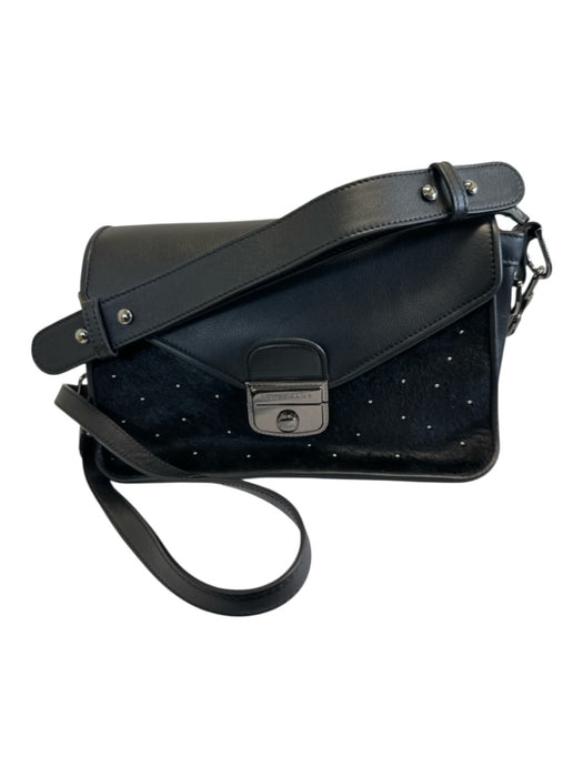 Longchamp Black Pony Hair Studded Gunmetal Hardware Crossbody Bag Black / Small