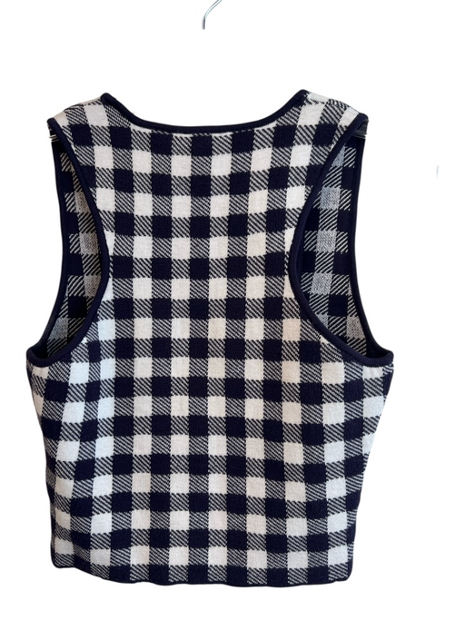 Staud Size S Navy & Cream Viscose Blend Square Neck Short Sleeve Plaid Knit Top Navy & Cream / S