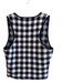 Staud Size S Navy & Cream Viscose Blend Square Neck Short Sleeve Plaid Knit Top Navy & Cream / S