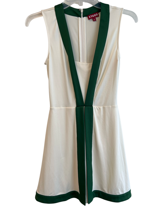 Staud Size XS Cream & Green Polyester Blend Square Neck Sleeveless Romper Dress Cream & Green / XS