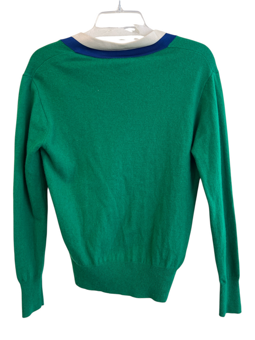 Sandro Size Est S Green Wool Blend V Neck Long Sleeve Ribbed Trim Sweater Green / Est S