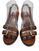 Chloe Shoe Size 38.5 Brown & Orange Leather & Fabric Wood Heel Buckle Sandals Brown & Orange / 38.5