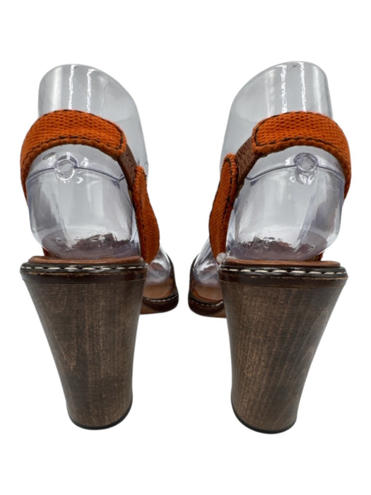 Chloe Shoe Size 38.5 Brown & Orange Leather & Fabric Wood Heel Buckle Sandals Brown & Orange / 38.5