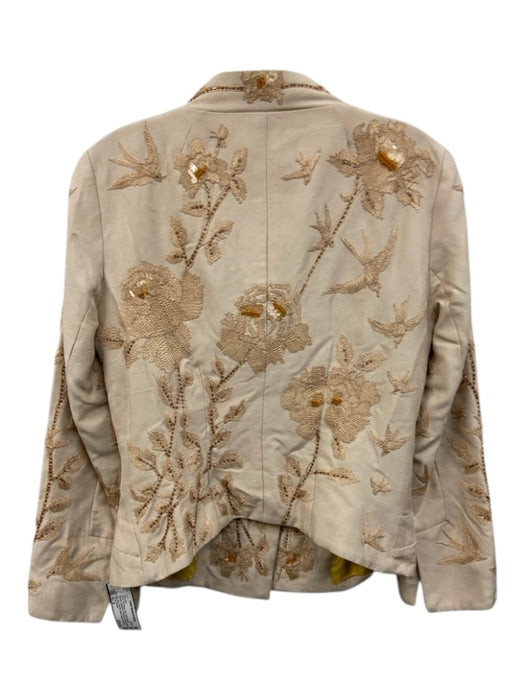 Tracey Reese Size M / 8 Tan Beige Silk Embroidered Flowers Ruffle Hem Skirt Set Tan Beige / M / 8