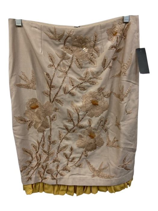 Tracey Reese Size M / 8 Tan Beige Silk Embroidered Flowers Ruffle Hem Skirt Set Tan Beige / M / 8