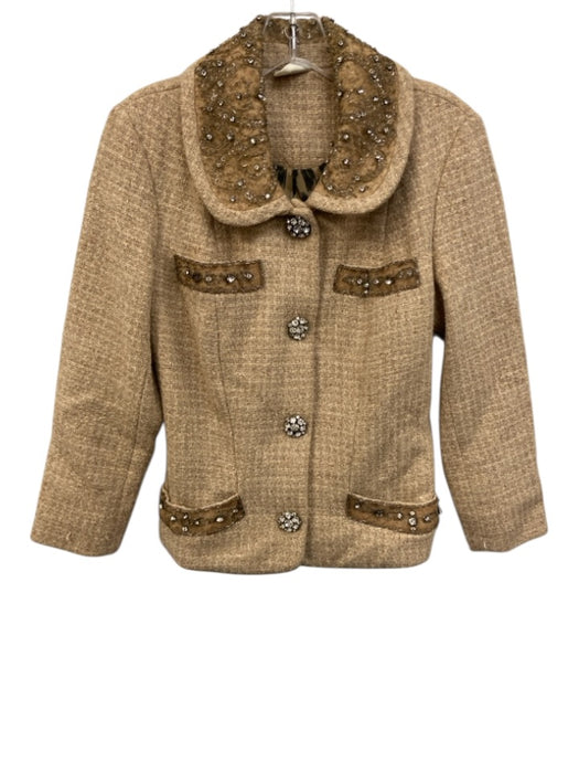 Tracey Reese Size M / 8 Beige & Silver Wool & Silk Tweed Jacket Skirt Set Beige & Silver / M / 8