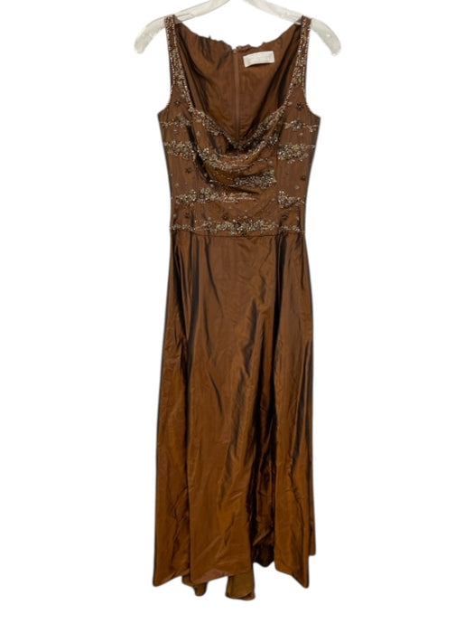 Badgley Mischka Size Est S Copper Brown No Fabric Tag Beaded Square Neck Gown Copper Brown / Est S