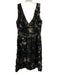 Lela Rose Size s / 4 Black & Nude Silk 3d Floral Detail Wide Straps V Neck Dress Black & Nude / s / 4