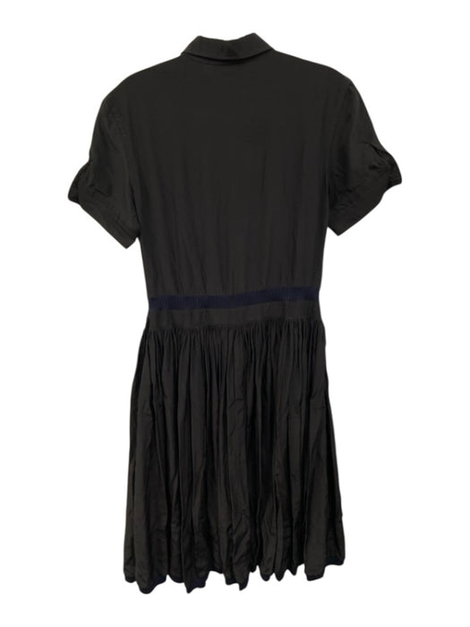 Rochas Size S / 6 Black & Navy Blue Silk Short Sleeve Collar Knit Detail Dress Black & Navy Blue / S / 6