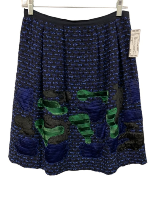 Oscar de la Renta Size s / 4 Navy Blue, Green & Black Boucle Silk Detail Skirt Navy Blue, Green & Black / s / 4