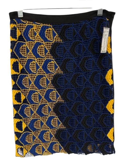 Derek Lam Size s / 4 Black, Yellow & Blue Cotton & Silk Blend Abstract Skirt Black, Yellow & Blue / s / 4