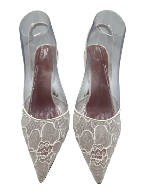 Amina Muaddi Shoe Size 40 White Lace Pointed Toe Slingback Heel Pumps White / 40