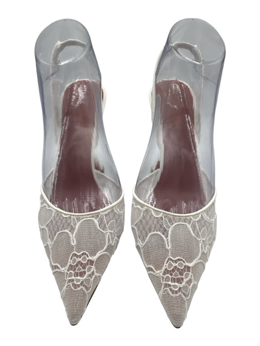 Amina Muaddi Shoe Size 40 White Lace Pointed Toe Slingback Heel Pumps White / 40