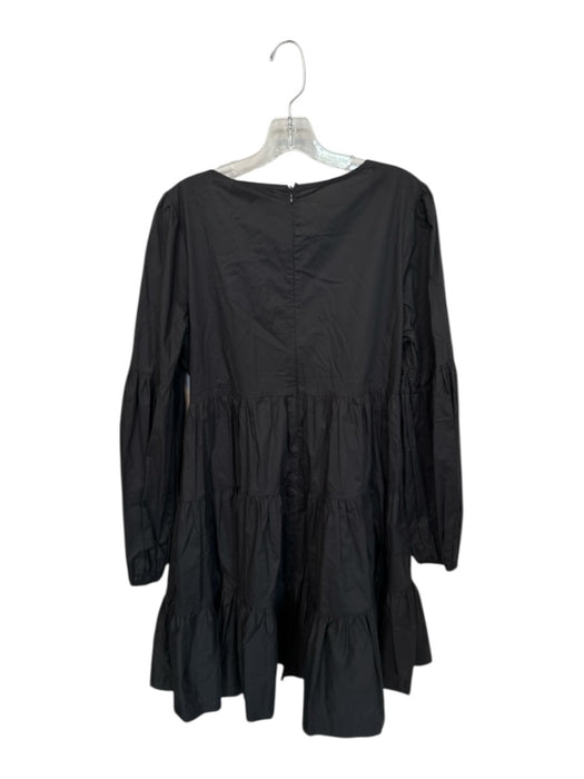 En Saison Size L Black Cotton Round Neck Long Sleeve Zip Back Midi Dress Black / L
