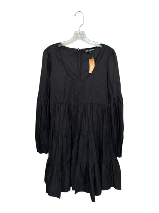 En Saison Size L Black Cotton Round Neck Long Sleeve Zip Back Midi Dress Black / L