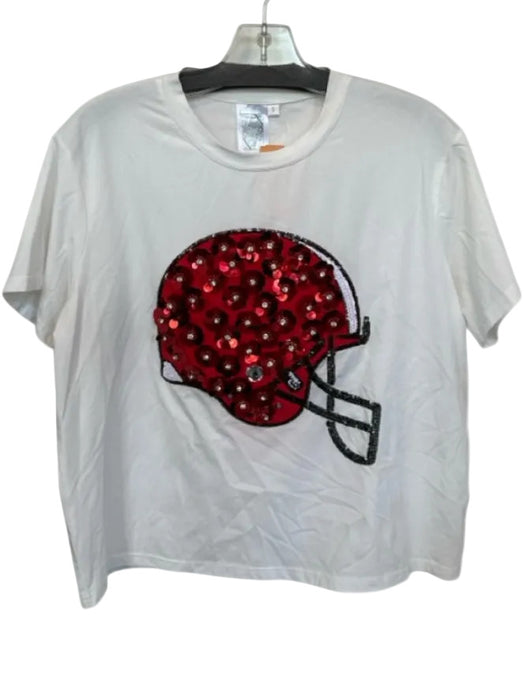 Queen of Sparkles Size S White & Red Cotton Sequins UGA Flower Helmet Top White & Red / S
