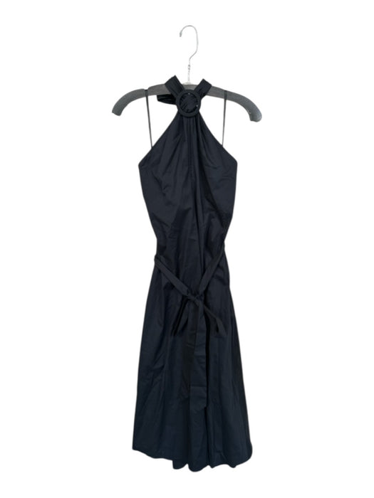 Staud Size L Black Cotton Halter Tie Neck Belt Buckle Detail Dress Black / L