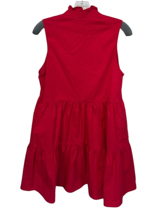 Amanda Uprichard Size L Red Cotton Blend Sleeveless V Neck Ruffled Mini Dress Red / L